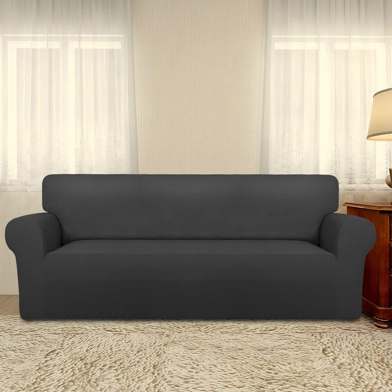 PureFit Super Stretch Sofa Slipcover â€“ Spandex Non Slip Soft Couch Sofa Cover, Washable Furniture Protector with Non Skid Foam and Elastic Bottom for Kids, Pets ï¼ˆOversized Sofa, Dark Grayï¼‰ - Image 2